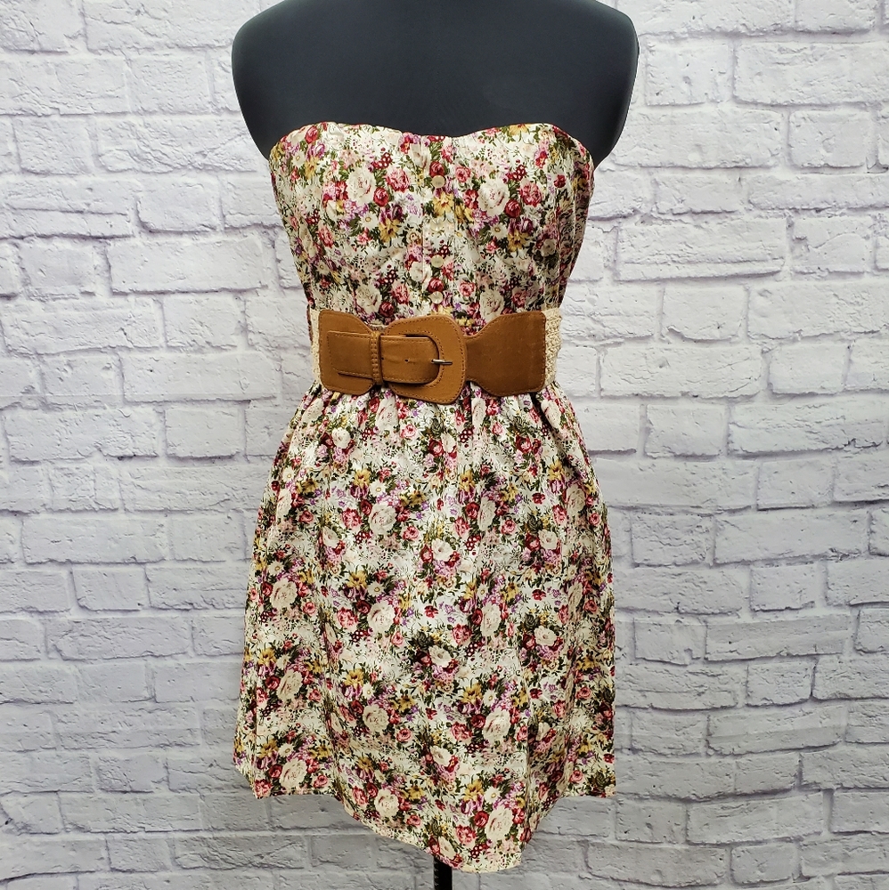 Body Central Strapless Belted Floral Dress - Sz SM